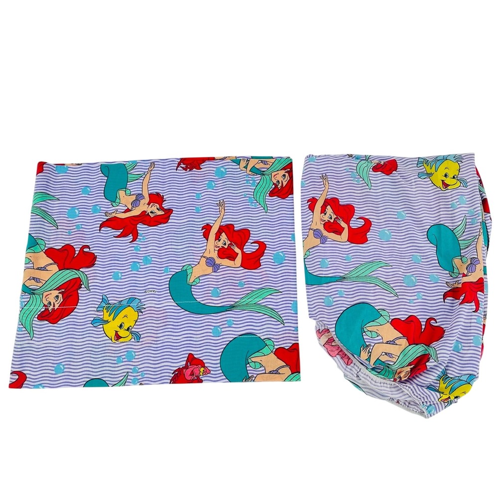 Disney Kids Twin Sheet + Window Valance Ariel The Little Mermaid Vintage Purple